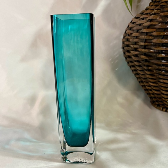 Lindshammer Glass Other - Teal MCM Gunnar Ander for Lindshammer Glass Square Flute Vase